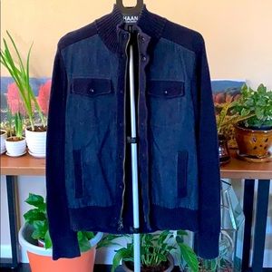 Large Male Navy Blue Zip-up and button Jacket
